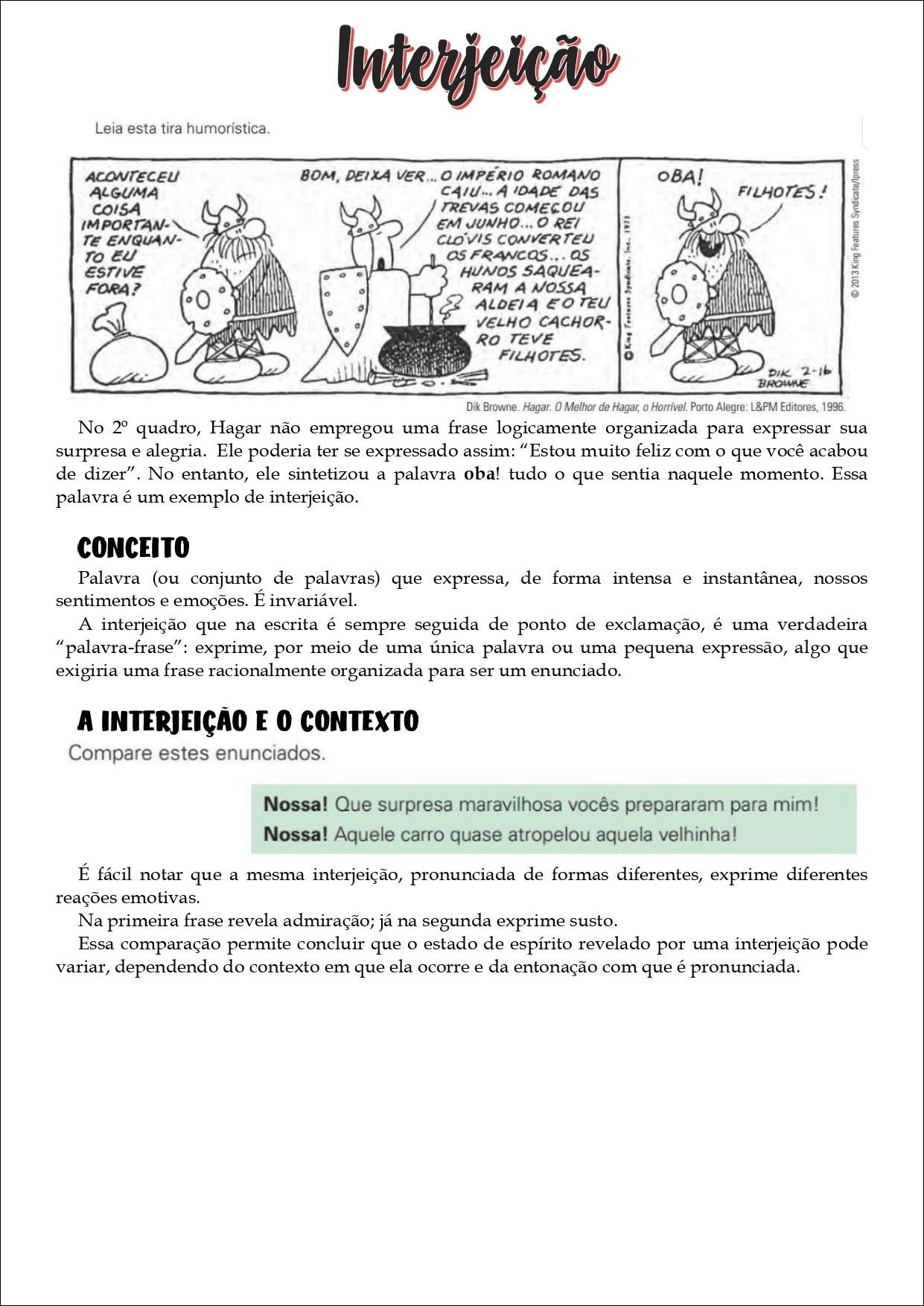 Mapa mental com Interjeição no centro, ramificando-se para Leia esta tira humorística e ACONTECEU