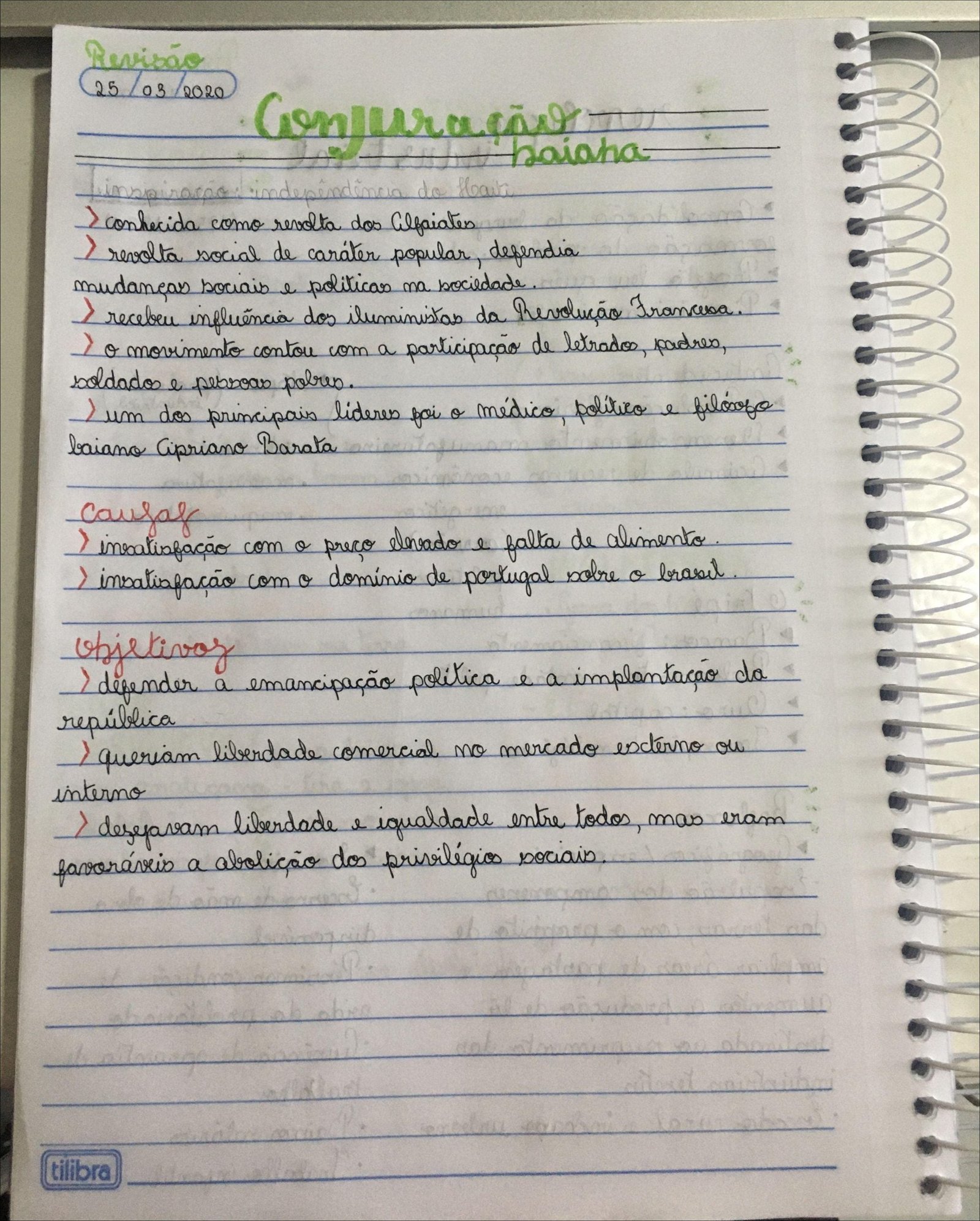 Mapa mental com Revisão no centro, ramificando-se para 2020 e Conjuração Baiana