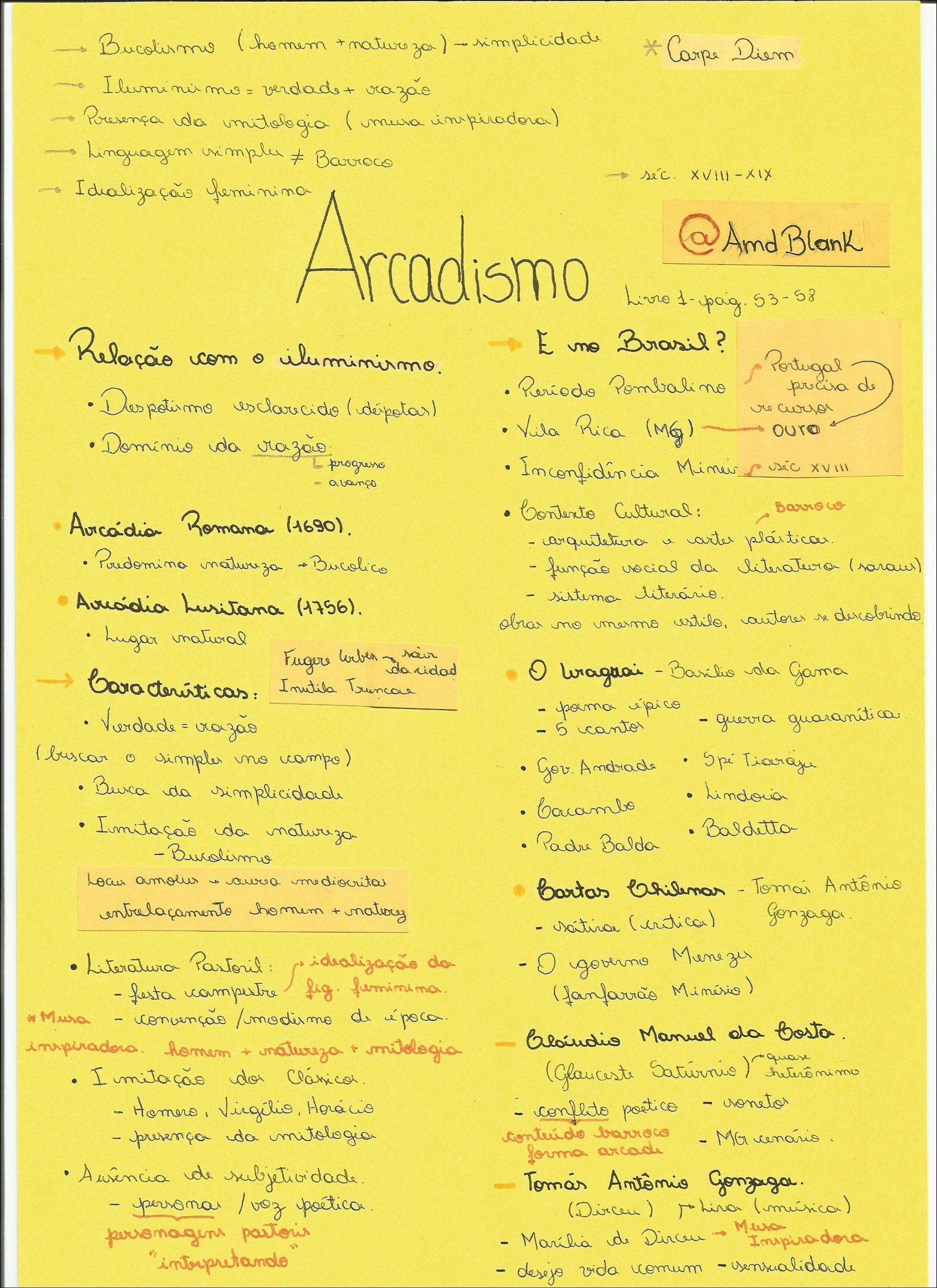 Mapa mental com Bucolismo no centro, ramificando-se para homem, natureza, Carpe Diem e razão