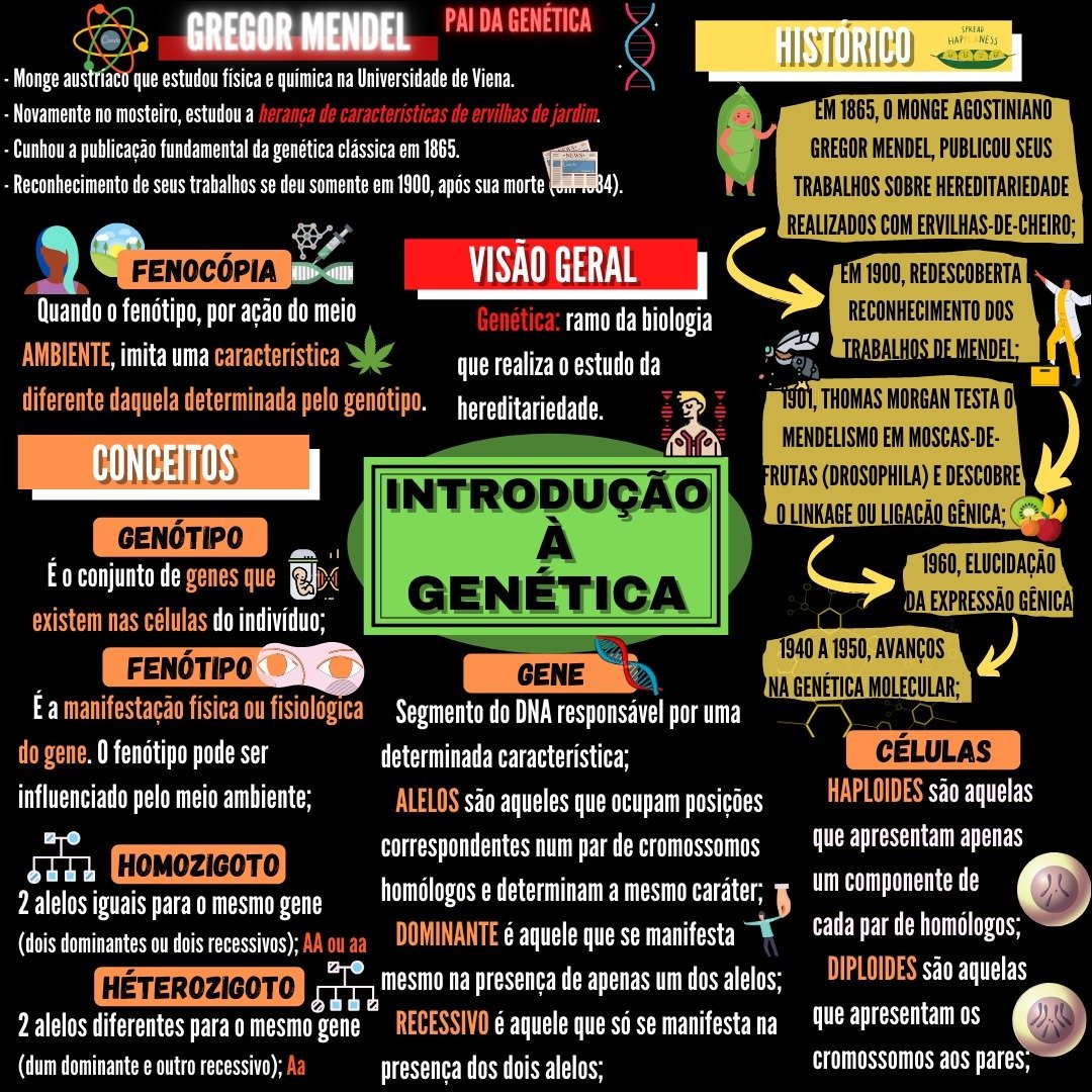 Mapa mental com Gregor Mendel no centro, ramificando-se para Histórico e Trabalhos sobre Hereditariedade