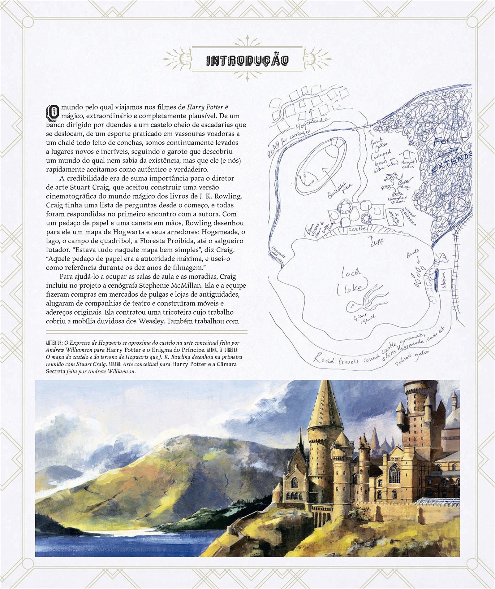 Mapa mental com INTRODUÇÃO no centro, ramificando-se para mundo pelo qual viajamos nos filmes de Harry Potter é e mágico extraordinário