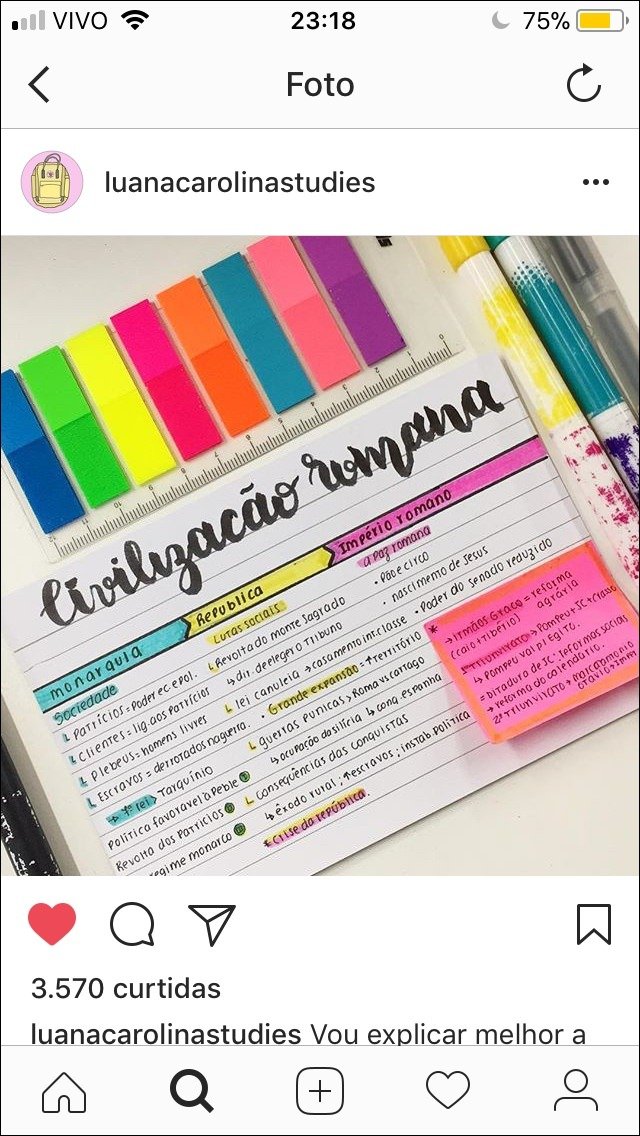 Mapa mental com palavra VIVO no centro, ramificando-se para luanacarolinastudies e Foto