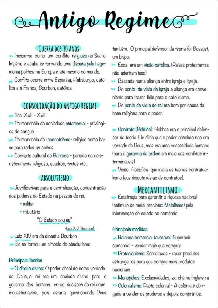 Mapa mental com Cee Antigo Regime no centro, ramificando-se para GUERRA DOS 30 ANOS e Bossuet