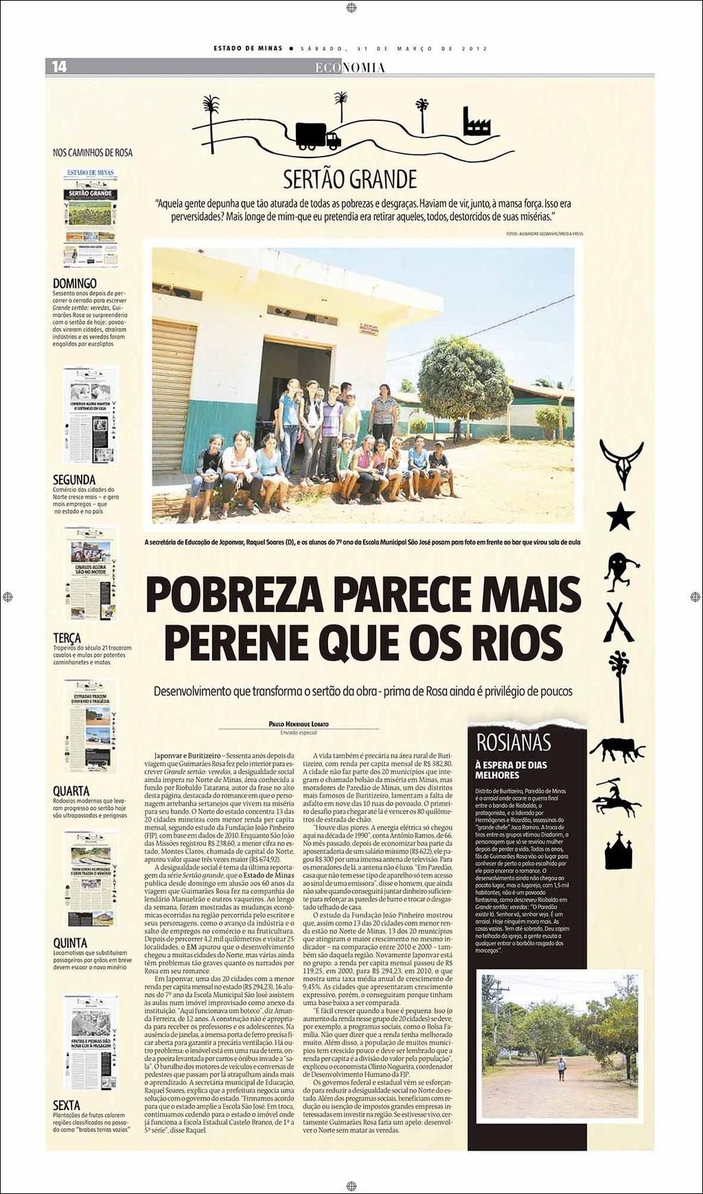 Mapa mental com Estado de Minas no centro, ramificando-se para Sábado 31 de Março de 2012 e Economia