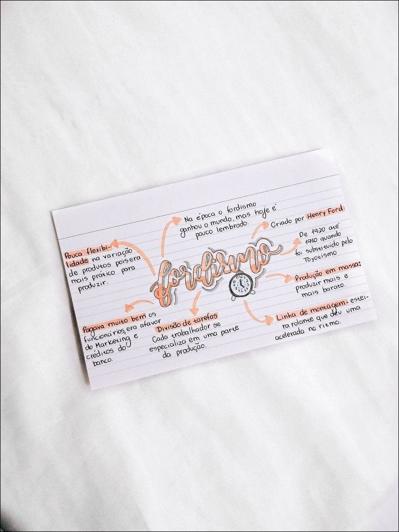 Mapa mental com Fordismo no centro, ramificando-se para Pouca flexibilidade e Na época o fordismo