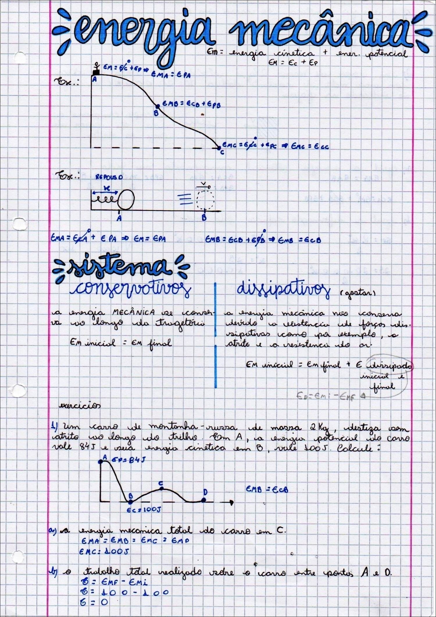 Mapa mental com a palavra energia no centro, ramificando-se para mecânica, cinética, potencial, conservativos e dissipativos