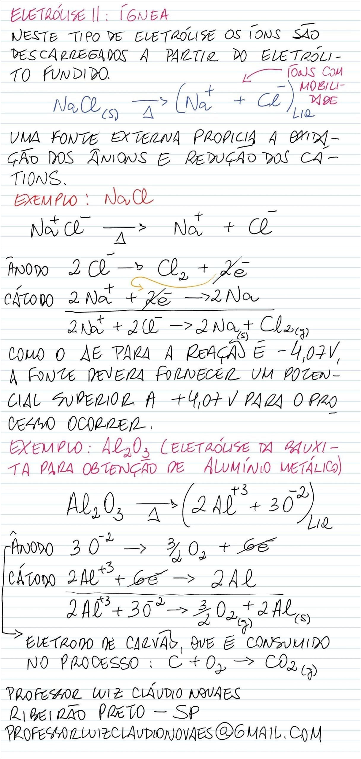 Mapa mental com ELETRÓLISE no centro, ramificando-se para ÍGNEA e NESTE TIPO DE ELETRÓLISE