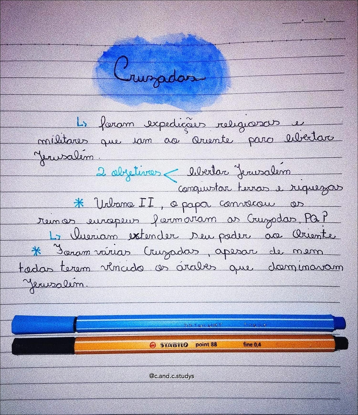 Mapa mental com Cruzados no centro, ramificando-se para expedições religiosas e militares que iam para o Oriente paro libertar Jerusalim