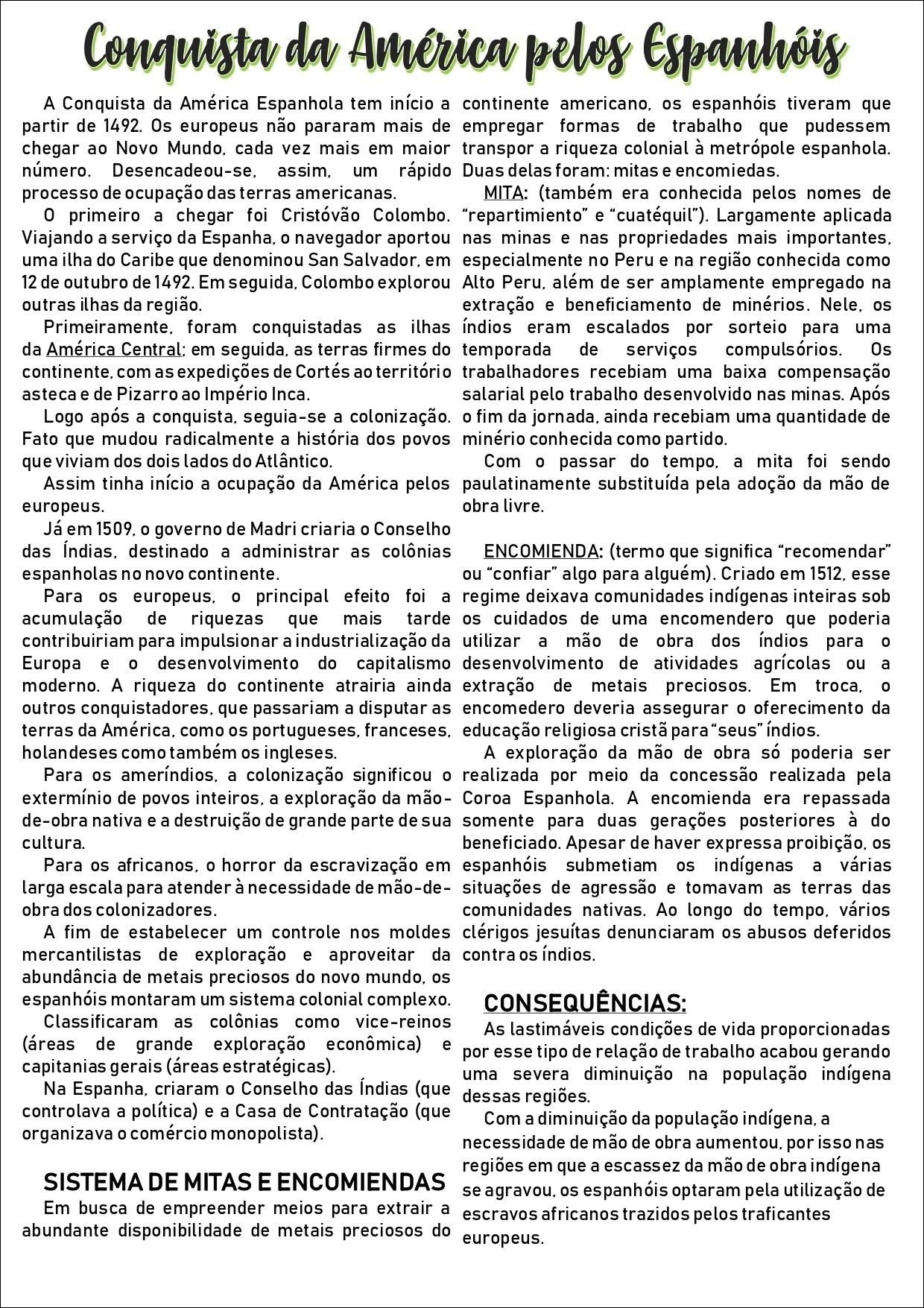 Mapa mental com Conquista da América pelos Espanhóis no centro, ramificando-se para Conquista da América Espanhola, América, Espanhóis
