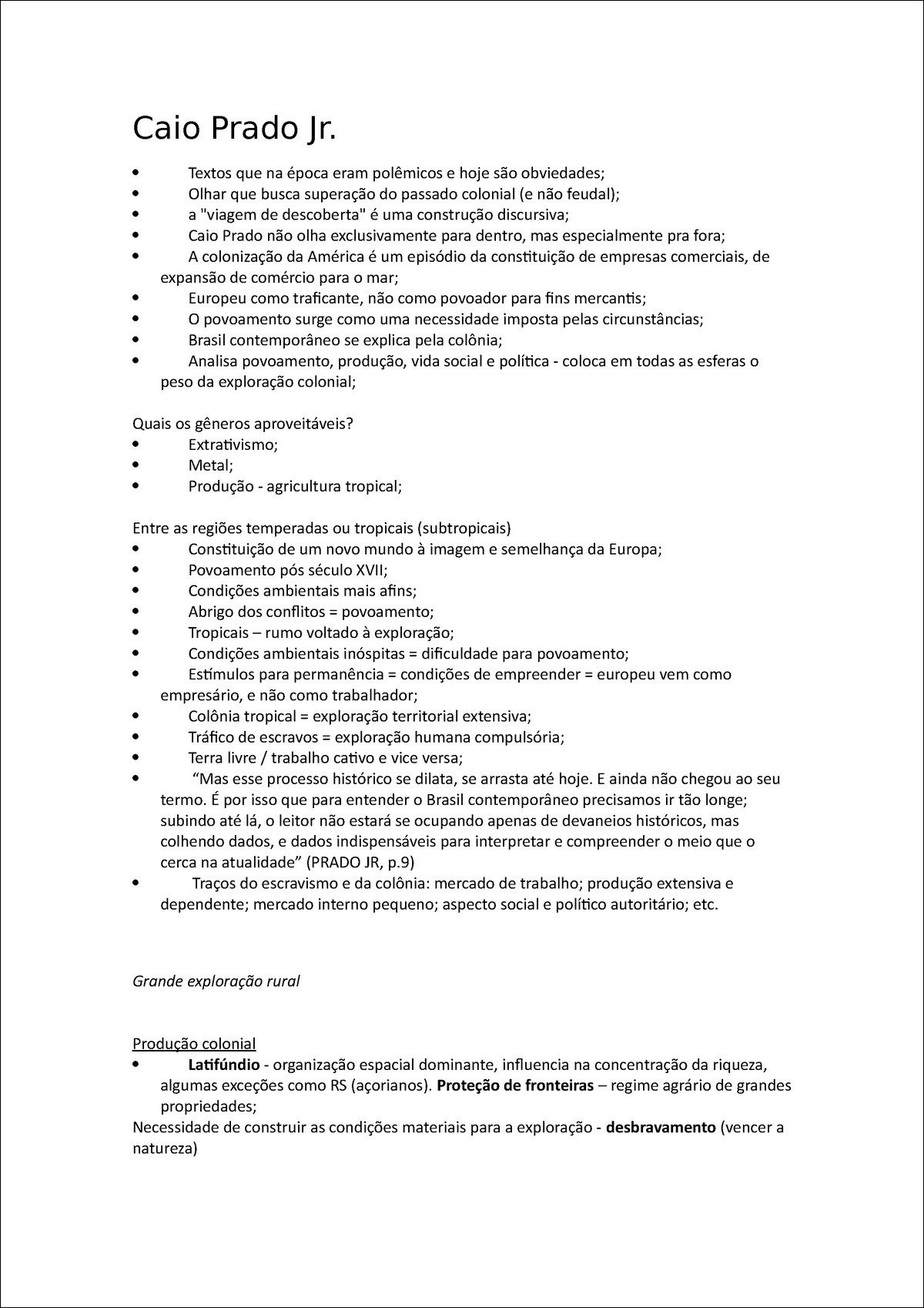 Mapa mental com Caio Prado Jr no centro, ramificando-se para Textos que na época eram polêmicos e hoje são obviedades e Olhar que busca superação do passado colonial e não feudal